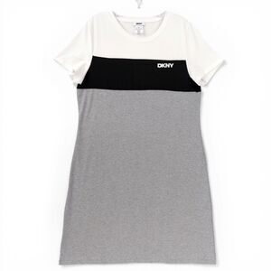 DKNY Colorblock T Shirt Dress Sz L Stretch Casual Athleisure Minimalist Chic